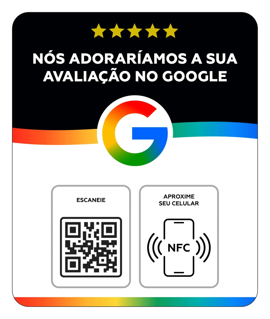 Modelo de placa de avaliações no Google da Social Tap, versão preta