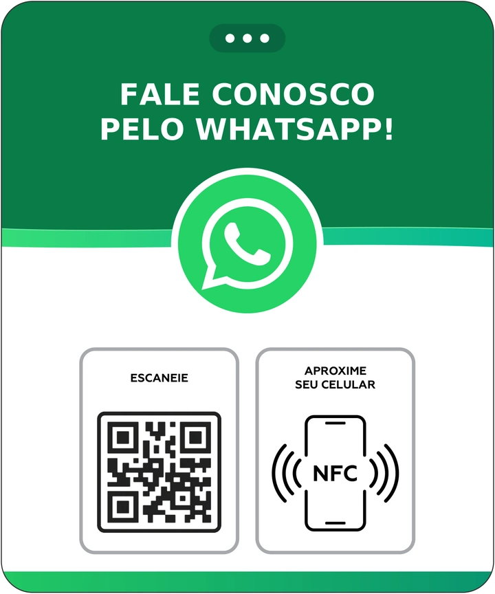 Placa WhatsApp Social Tap em Acrílico, arte verde com QR Code ilustrativo e NFC